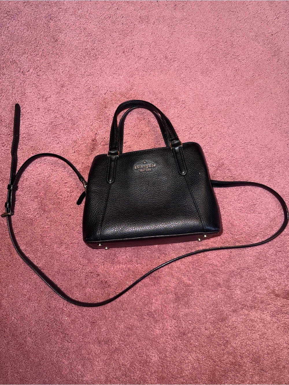 Kate Spade Black Pebbled Leather Satchel with Crossbody Strap